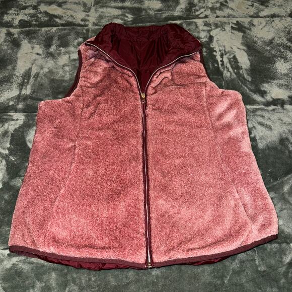 Free Country Dark Cherry Quilted Reversible Vest Woman's Size Large Red/Pink - Picture 7 of 9